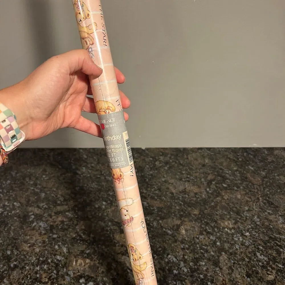Vintage Forget Me Not Teddy Bear Ballerina Birthday Wrapping Paper Sealed Roll